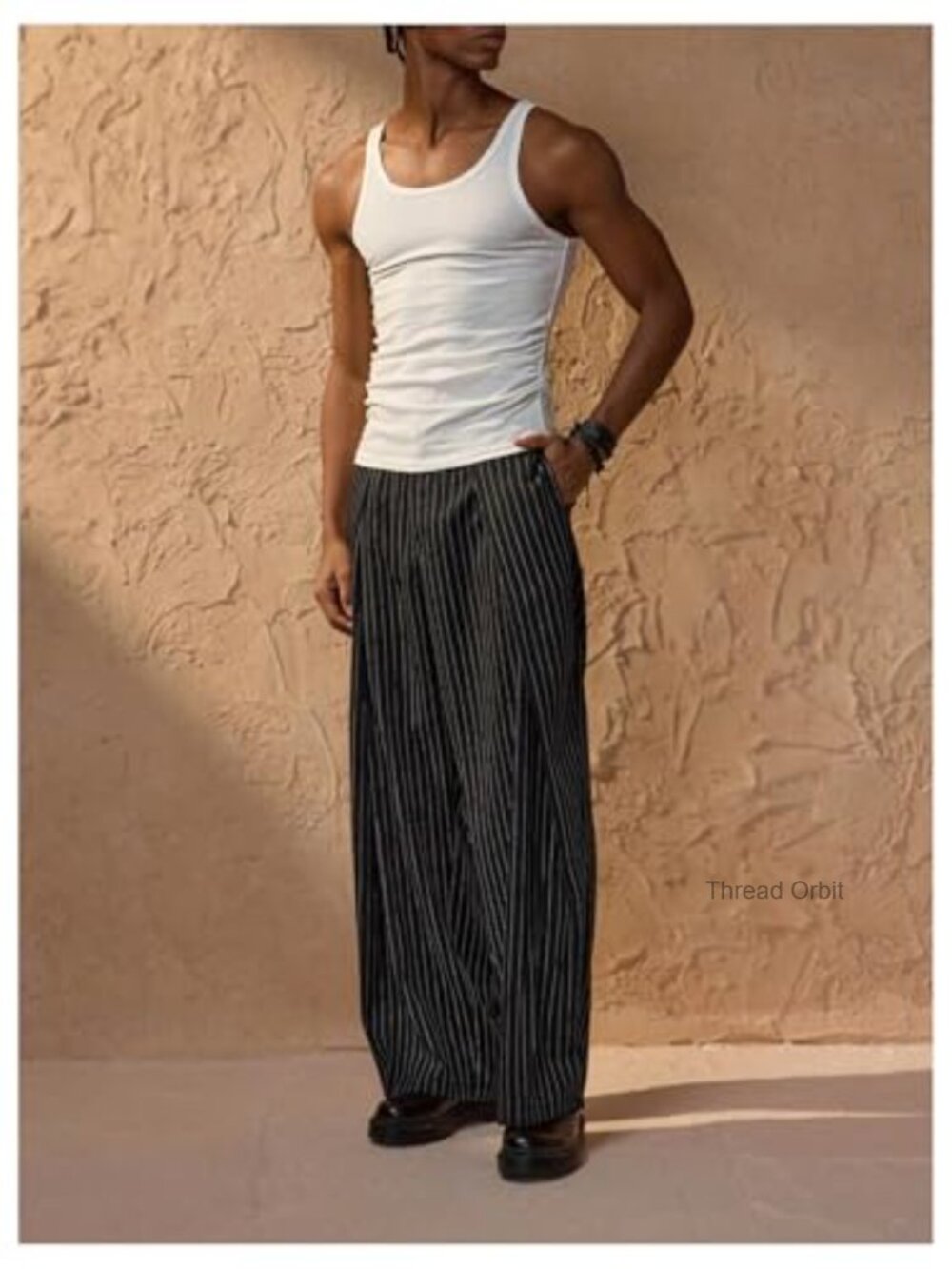 Striped Straight Leg Dress Pants Zipper Fly Slacks Trousers Pockets - Picture 5 of 5